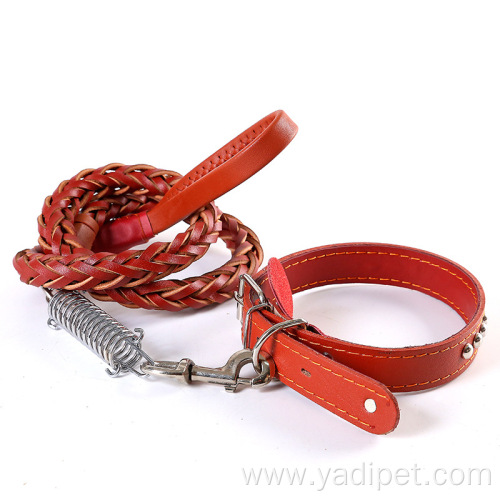 dog leather dog chain set traction belt